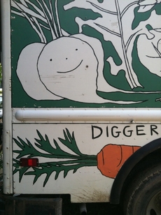 Diggers Mirth Collective Farm Delivery Truck, right side green, detail 