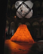 Alexander Viscio Performance/Installations 1999-2006 95 bales of straw, copper, steel cable,   6 dome tents and a chicken.