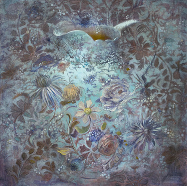Blue Vessel MetaFlor oil, ink and acrylic on wood