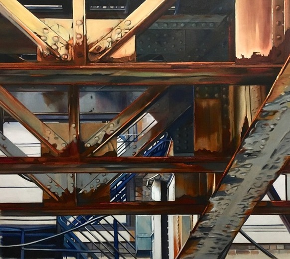 Blue Stairs Under the El allan gorman Under The El Oil on Linen