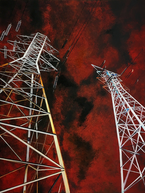 Towers on a Menacing Sky allan gorman Exquisite Engineering Oil on Linen