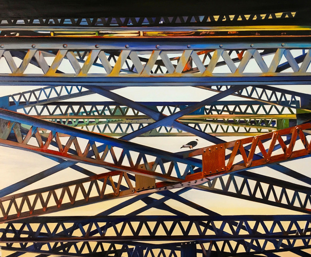 Pigeon on a Rusty Girder allan gorman Under The El Oil on Linen