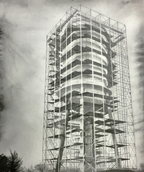 Tower and Scaffolds allan gorman Graphite Drawings Graphite on Arches Paper