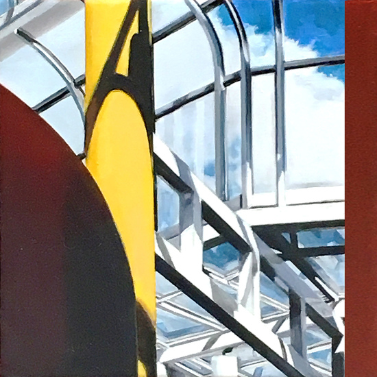 Yellow Column/Blue Lobby allan gorman Exquisite Engineering Oil on linen, mounted on wood panel