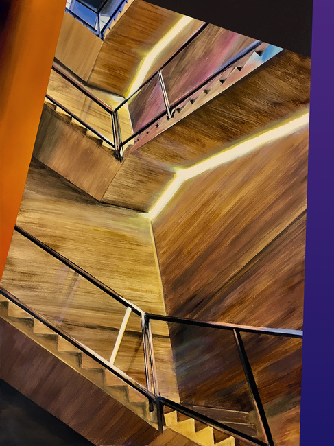 Stairs in the Gallery allan gorman Exquisite Engineering Oil on Panel