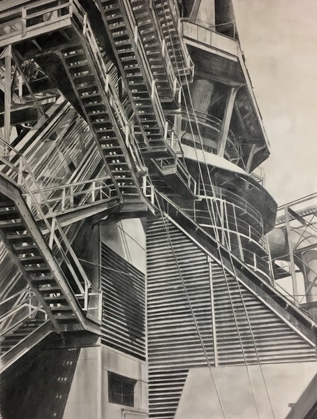 Crazy Scary Staircase allan gorman Featured Paintings Graphite on Linen