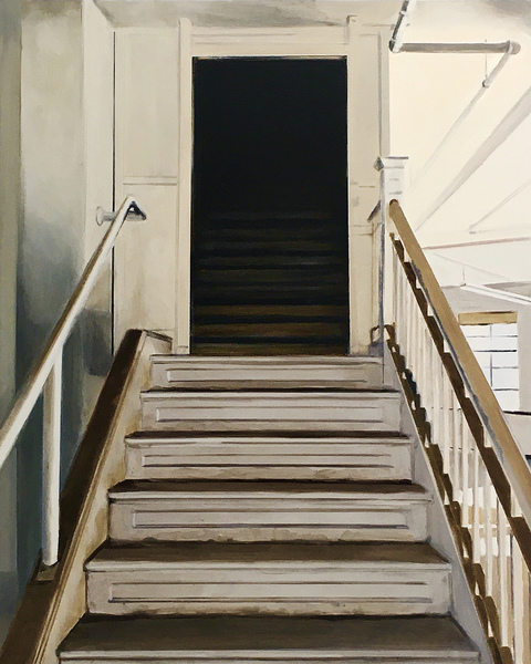 Where do Those Darkened Stairs Lead? allan gorman Featured Paintings Oil on Panel