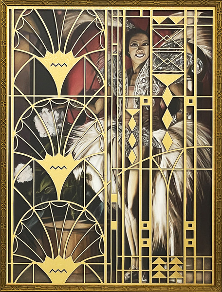 Josephine and the Golden Screen allan gorman Featured Paintings Oil on Panel with a Gold Foil on a Plexiglass Overlay