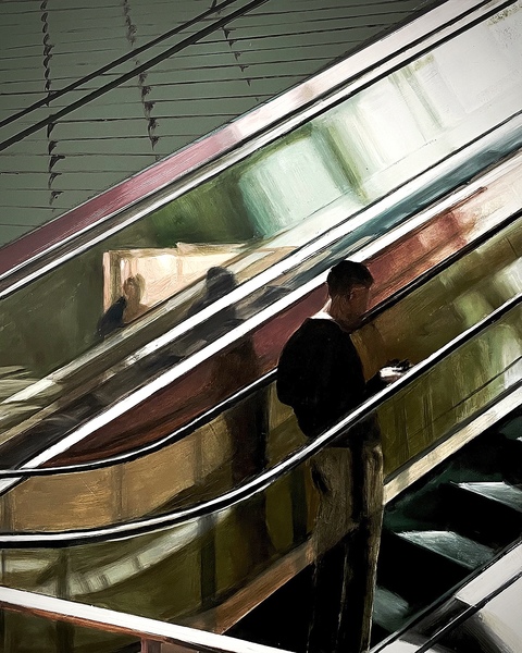 A Man on His Way Up allan gorman Featured Paintings Oil on Panel