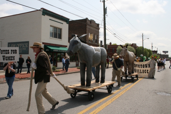 S U N N Y  A.  S M I T H  The Donkey, The Jackass, & The Mule Laminated wood, paint, horse hair, glass eyes, leather, brass tacks, oak boards, steel, rubber, hemp rope