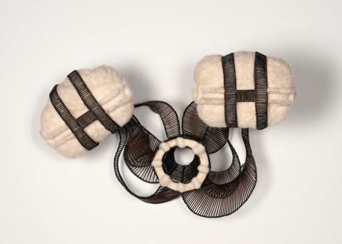 Self Portrait (with both sons) as Water Molecule Earlier Work steel and felted wool