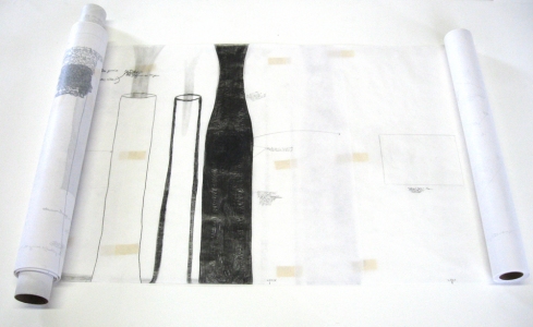 Anne Gilman Scroll Table medical paper, dry pigment, pencil, tape, collage