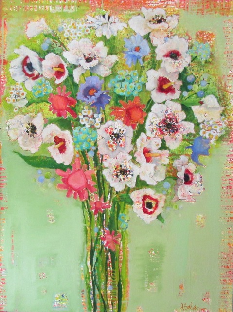 Garden Bouquet #1351 Anne Salas Paintings oil on canvas with 23kt gold leaf