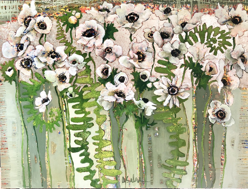 Delphinium #1637 Anne Salas Paintings Oil on Canvas with 23Kt Gold Leaf