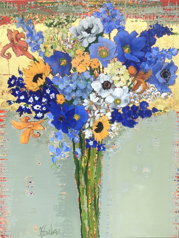 Poppies #1556 Anne Salas Paintings Oil on Canvas with 23Kt Gold Leaf