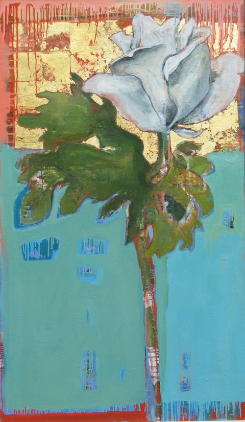 White Anemone #266 Anne Salas Paintings Oil on Canvas with 23Kt Florentine Gold Leaf