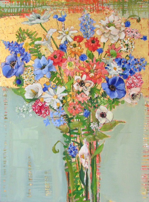 Spring Bouquet #1518 Anne Salas Paintings oil, 22kt gold leaf on canvas