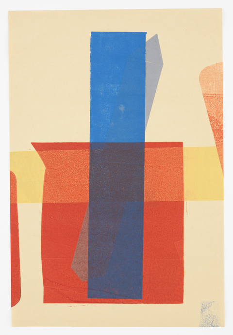 Yellow Paper Blue Austin Thomas Works Monoprinted with Akua Intaglio Ink on paper