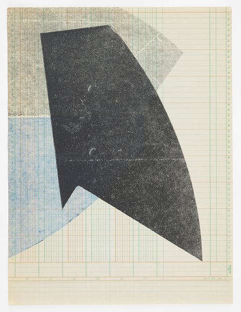 Ledger Paper with Black Form Austin Thomas Works Monoprinted with Akua Intaglio Ink on ledger paper