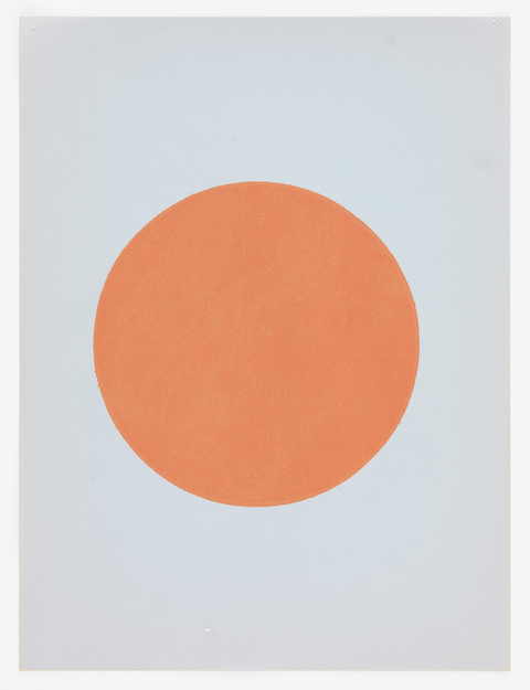 Pale Orange Austin Thomas Works Monoprinted with Akua Intaglio Ink on blue stationary