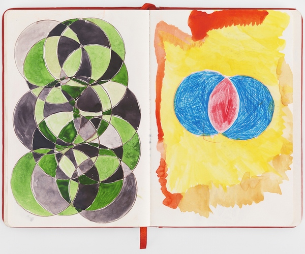 Two-Paged Painting with Overlapping Imagery, Watercolor Austin Thomas Works pen and pencil