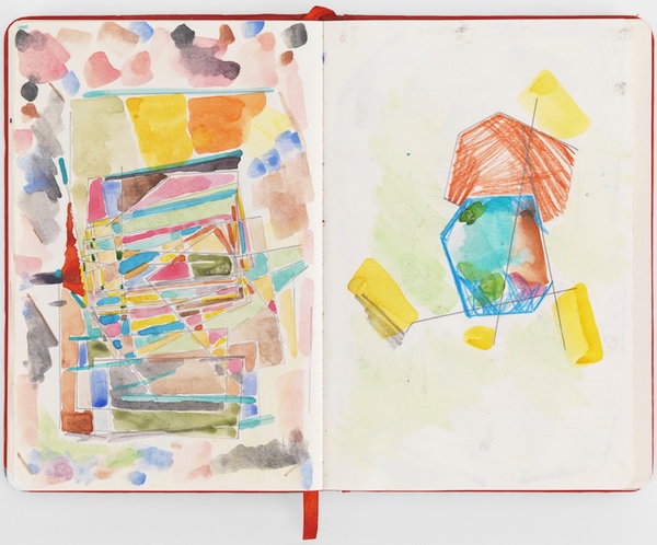 Square and Hexagonal Features on Both Sides, Watercolor Austin Thomas Works pen and pencil