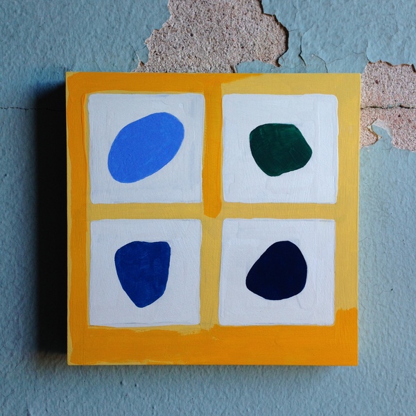 Four rocks Miscellany flashe, B-I-N, and graphite on gessoed panel