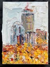The Pru Skyline, Boston LLVII (#107) with Golden Autumn Leaves The Pru Skyline, Boston Series impasto oil paint on Canvas