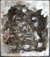  3D / Encaustic / Collage / Assemblage encaustic with White-faced Hornet nest material, mica, and gold dust inside maple box