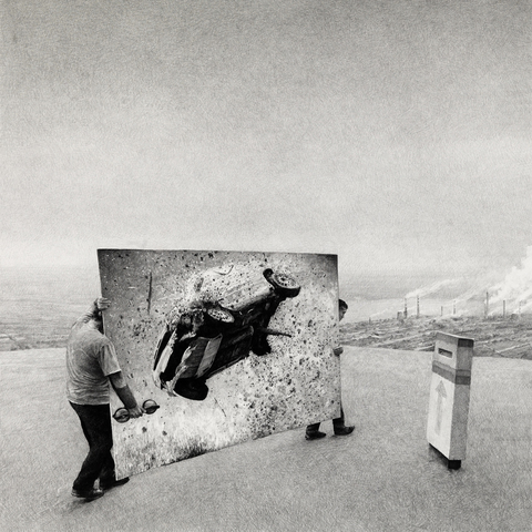 State of New York BIG PAPER AIRPLANE - ETHAN MURROW NYC - State Flag graphite on paper