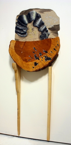 I REMEMBER MOST OF YOU, MAN Bridget Mullen Archive Paperboard, wood, tree trunk chunk, acrylic paint, ink