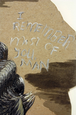 I REMEMBER MOST OF YOU, MAN (detail) Bridget Mullen Archive Paperboard, wood, tree trunk chunk, acrylic paint, ink