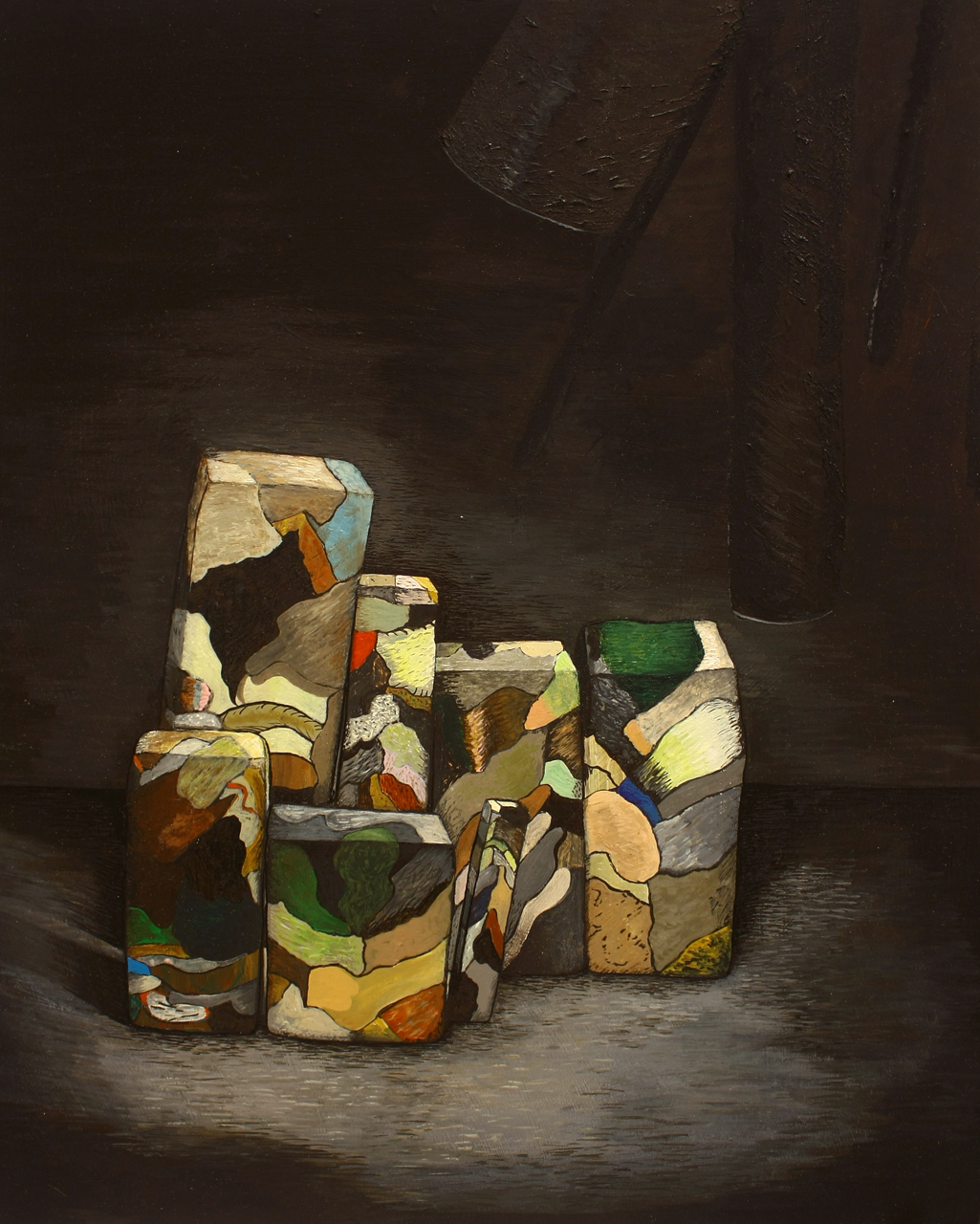 SEVEN THREE DIMENSIONAL PAINTINGS ASSEMBLED FOR A STILL LIFE Bridget Mullen Archive Acrylic paint on wood