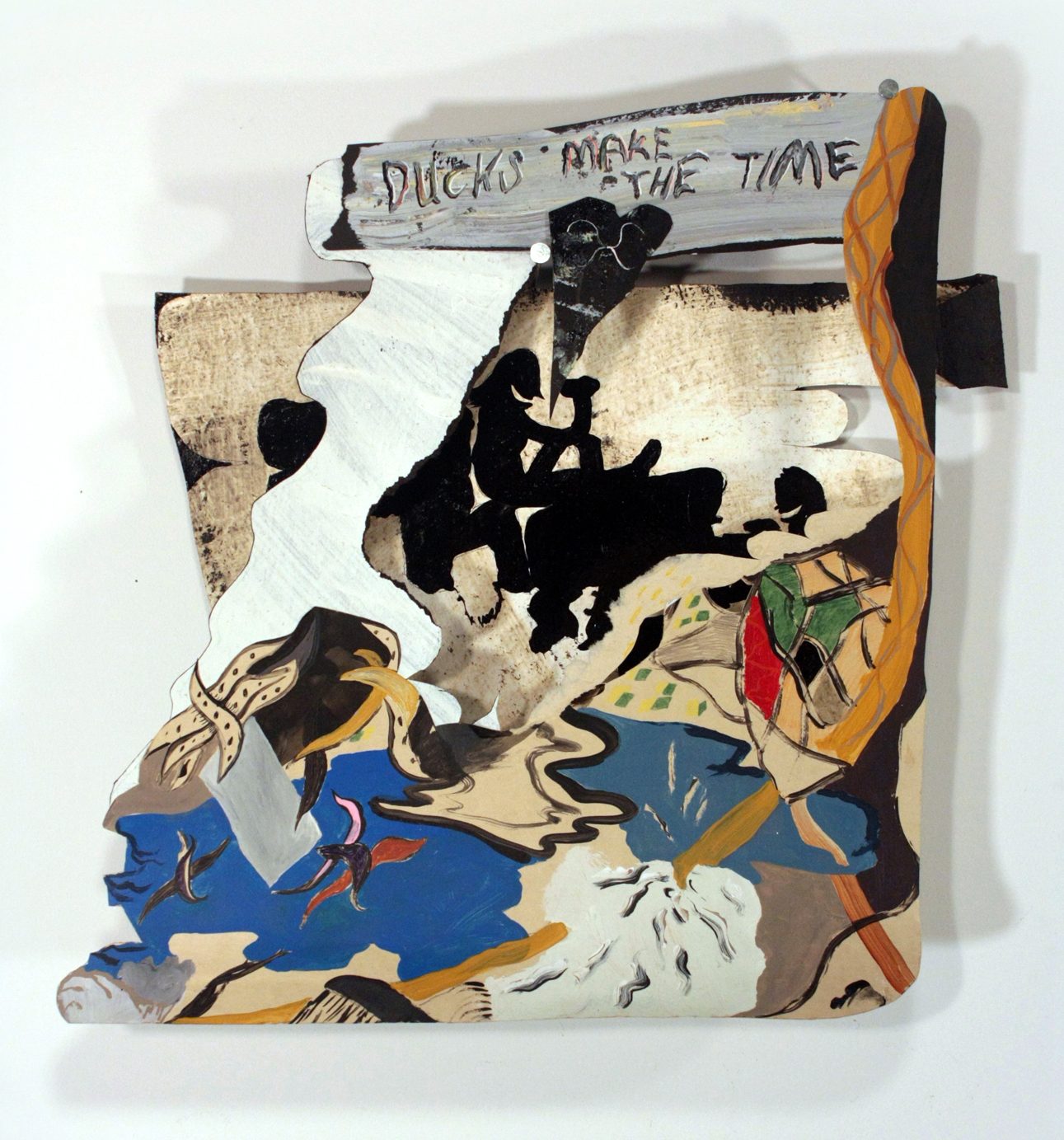 DUCKS MAKE THE TIME Bridget Mullen Archive Folder paper, tar paper, acrylic paint
