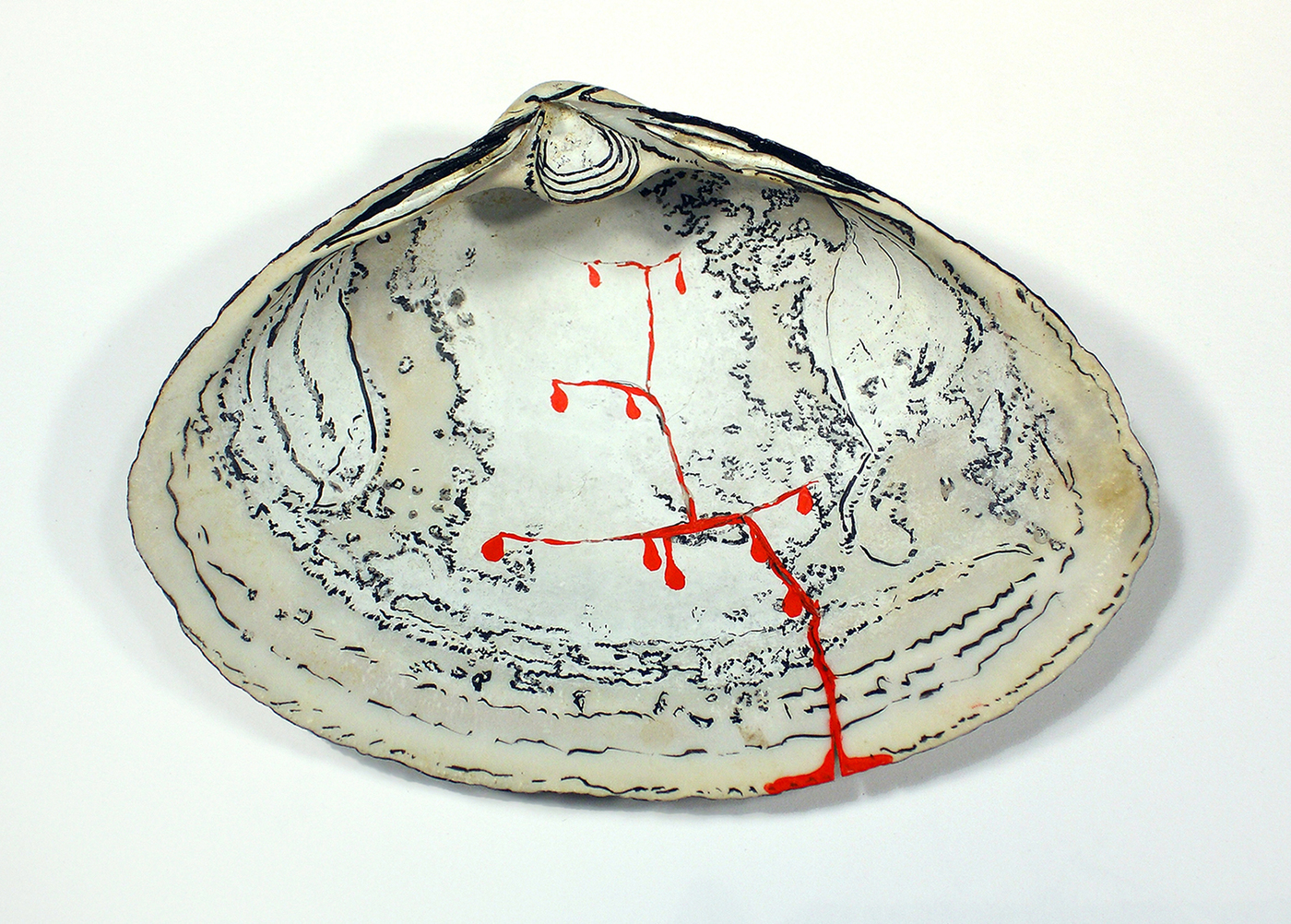 WITNESS Bridget Mullen Archive Acrylic paint and ink on cracked shell
