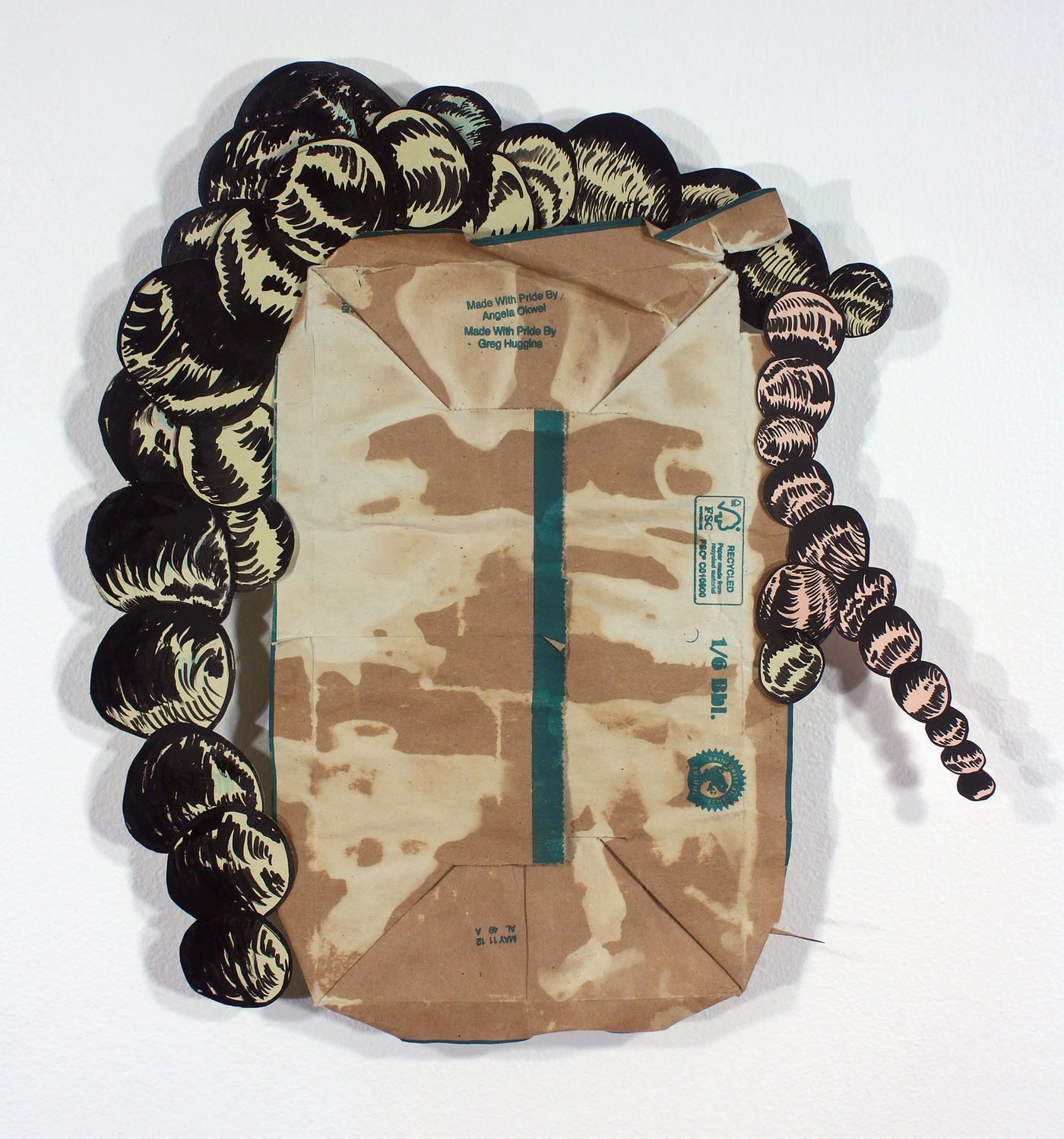 "Bag Bottom Moon" Bridget Mullen Archive Brown paper bag, bleach, sumi ink, folder paper