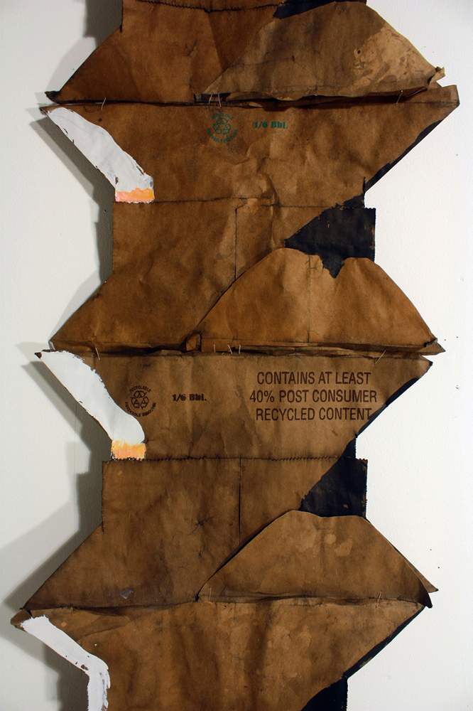 ONLY TRUTH COMPOSITES SYMBOLIZE TRUTH (detail) Bridget Mullen Archive Brown paper bag bottoms, acrylic paint, ink, thread