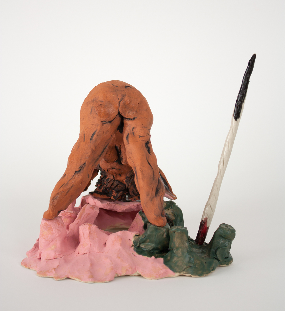 "Self Portrait With Dirty Brushes" Bridget Mullen New Work Fired Clay, glaze, acrylic paint
