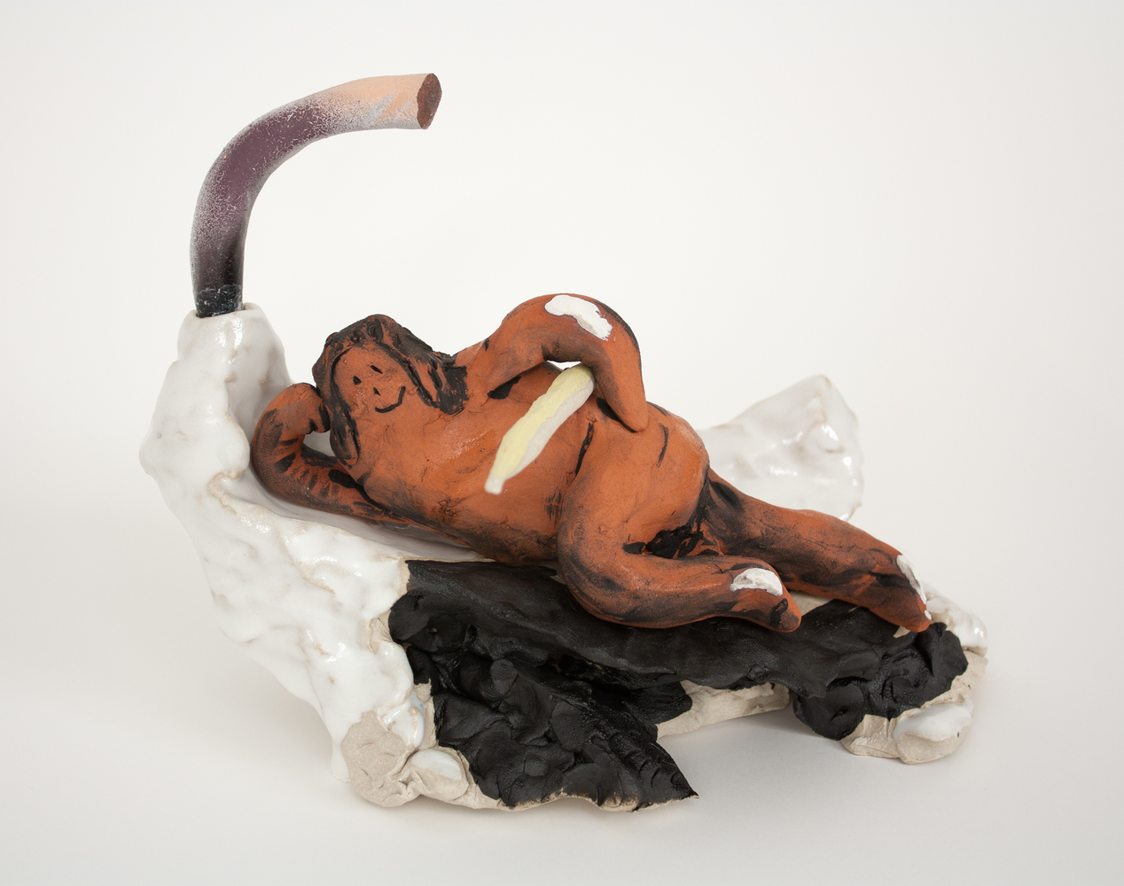 "Self Portrait Just After Washing Brushes" Bridget Mullen New Work Fired Clay, glaze, spray paint