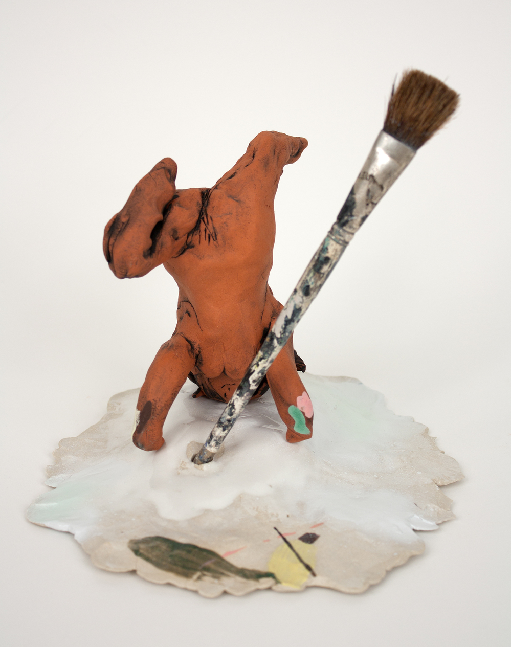 "Self Portrait With New Brush" Bridget Mullen New Work Fired clay, glaze, spray paint