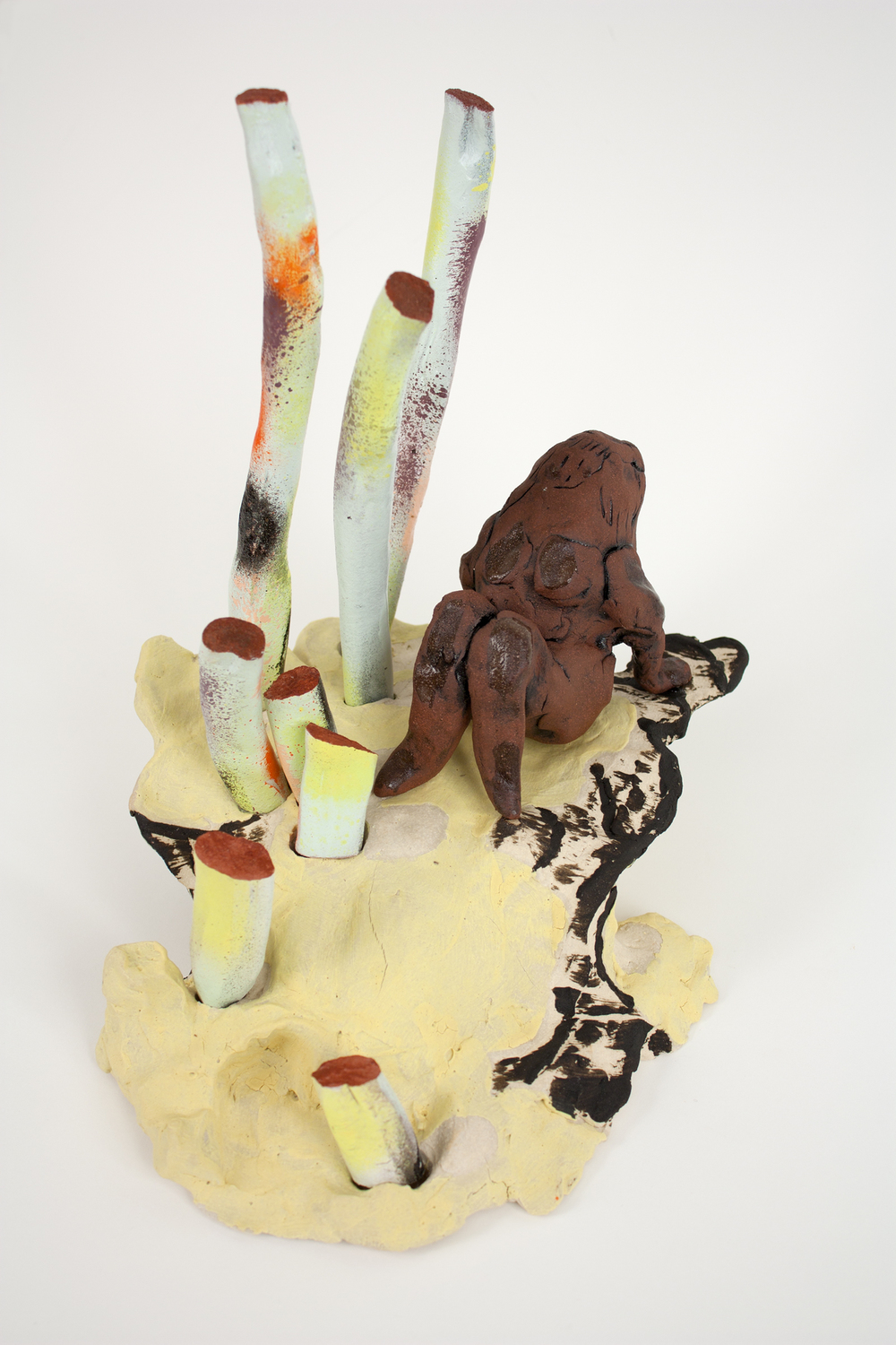 "Self Portrait With Ruined Brushes" Bridget Mullen New Work Fired clay, acrylic paint, glaze, spray paint