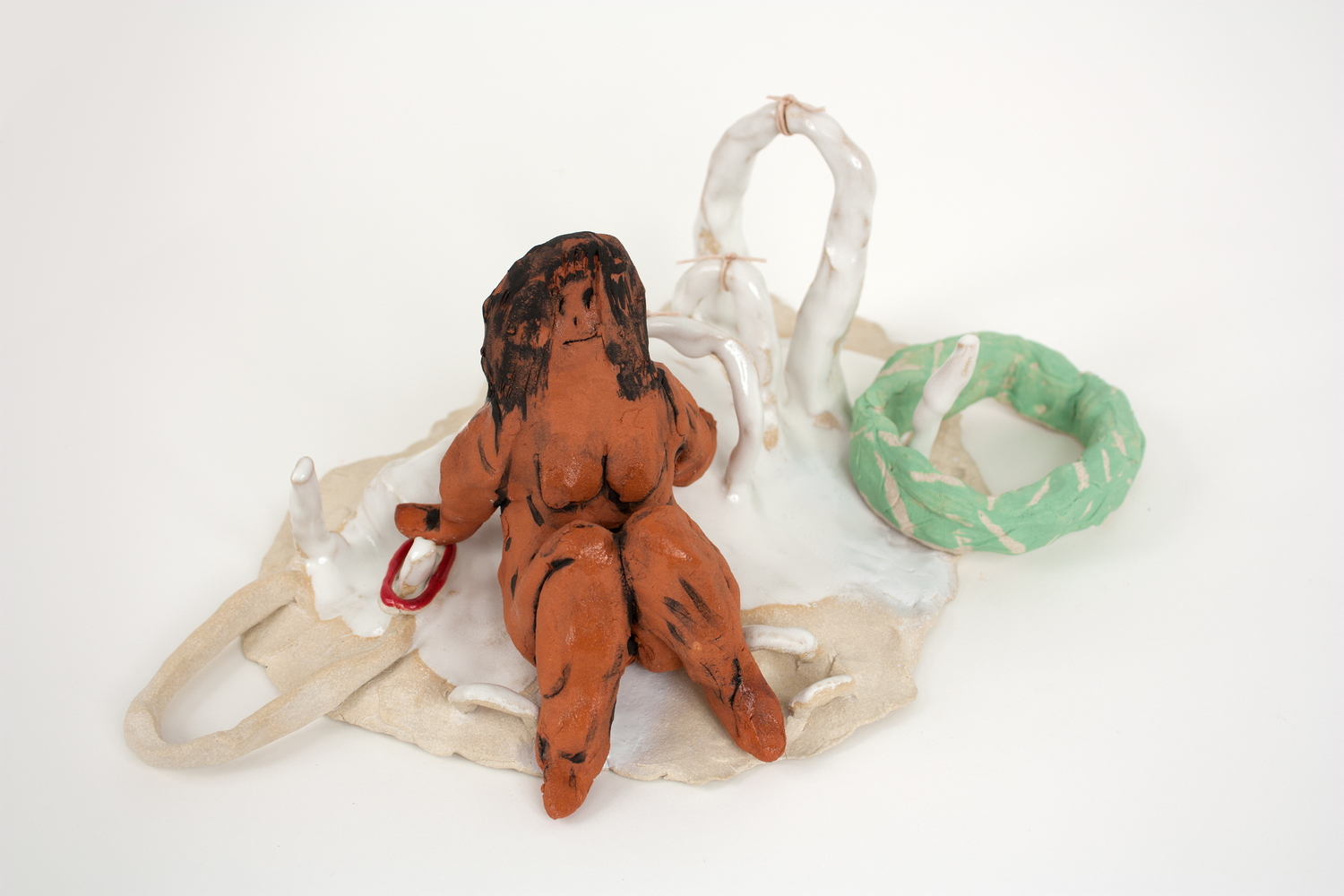 "Self Portrait Without Brushes" Bridget Mullen New Work Fired clay, glaze, string