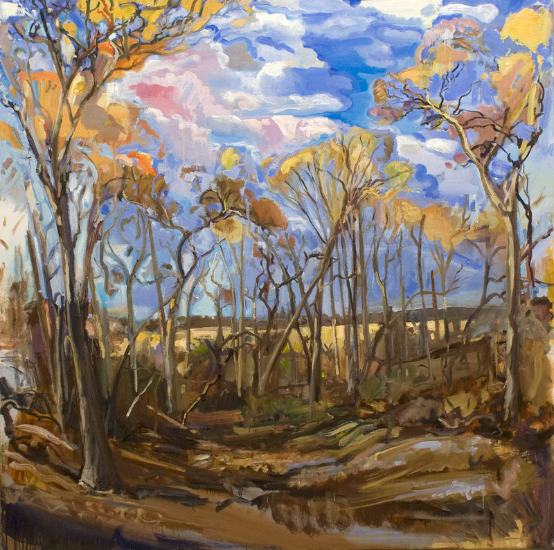 Farm View From Studio ( big windy trees) TREES oil