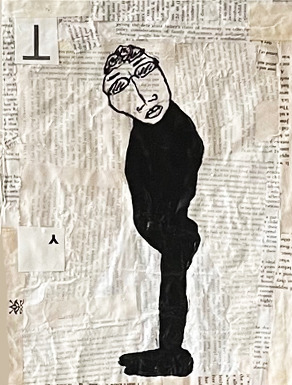 #14 Puzzle Carol Bruns Drawings 2025 ink, paper, collage, wood cradle, wax