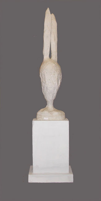 rabbit on white base Carol Bruns Figures paper, plaster, styrofoam, paint