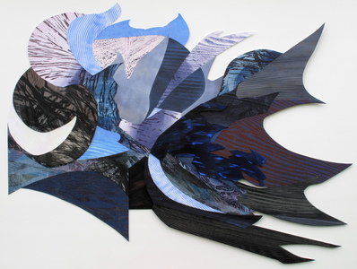 CAROLYN SWIFT Shaped Pieces relief and collage: etching, woodcut, relief print, acrylic ink and paint, colored pencil