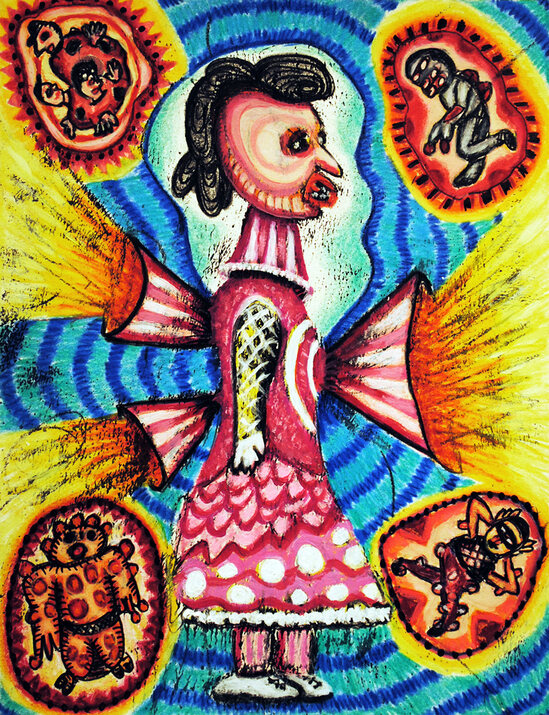 Walking Practice cathy wysocki DRAWINGS colored pencil, ink and acrylic on paper