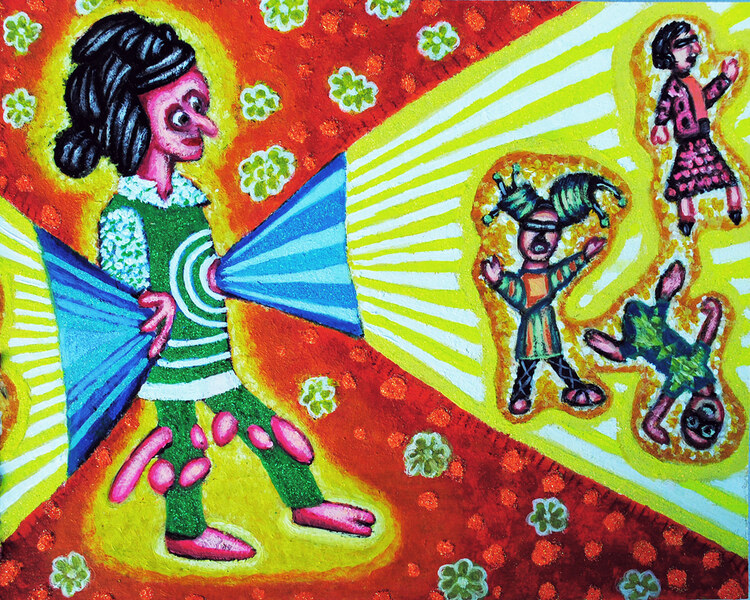 Just Walking cathy wysocki THE MEANS APPROPRIATE TO A SMALL MOUSE acrylic, glitter, colored pencil on paper