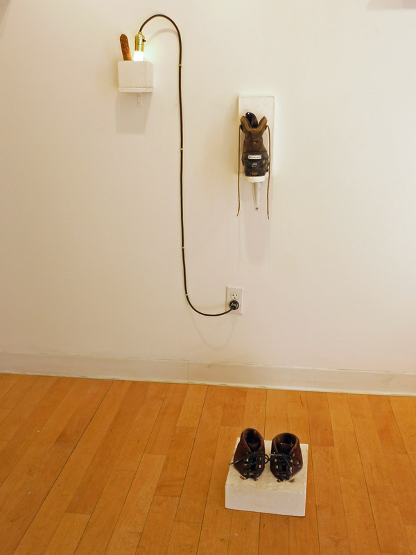 Time Clock-Everything I Don't Know Charles Goss Everything I Don't Know mixed/media w/sausage, lights, plaster, shoes