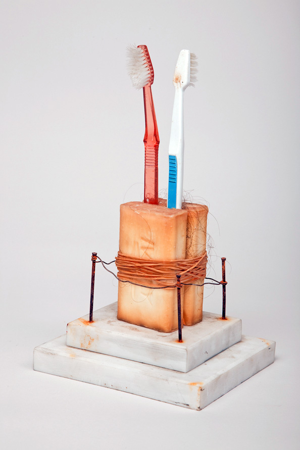 Tooth Talk Charles Goss Everything I Don't Know marble, soap, tooth brushes, human hair, rubber bands